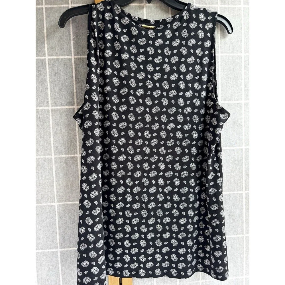 Michael Kors Womens Black Paisley Lace-Up V-Neck Sleeveless Tank Top Size XL